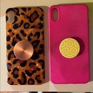 iPhone XS max pink & leopard cases w/ pop sockets
